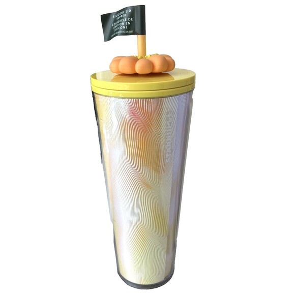 Starbucks 2025 Swirl Yellow Orange Cold Cup with Flower Charm 24 fl oz NEW - Picture 7 of 7